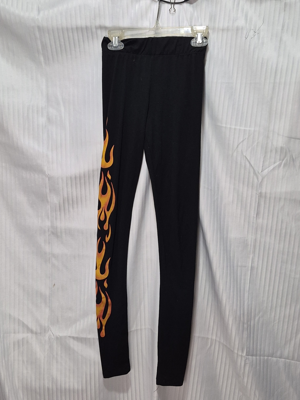 Rue 21 XS Black Leggings with Orange Flame Side Print